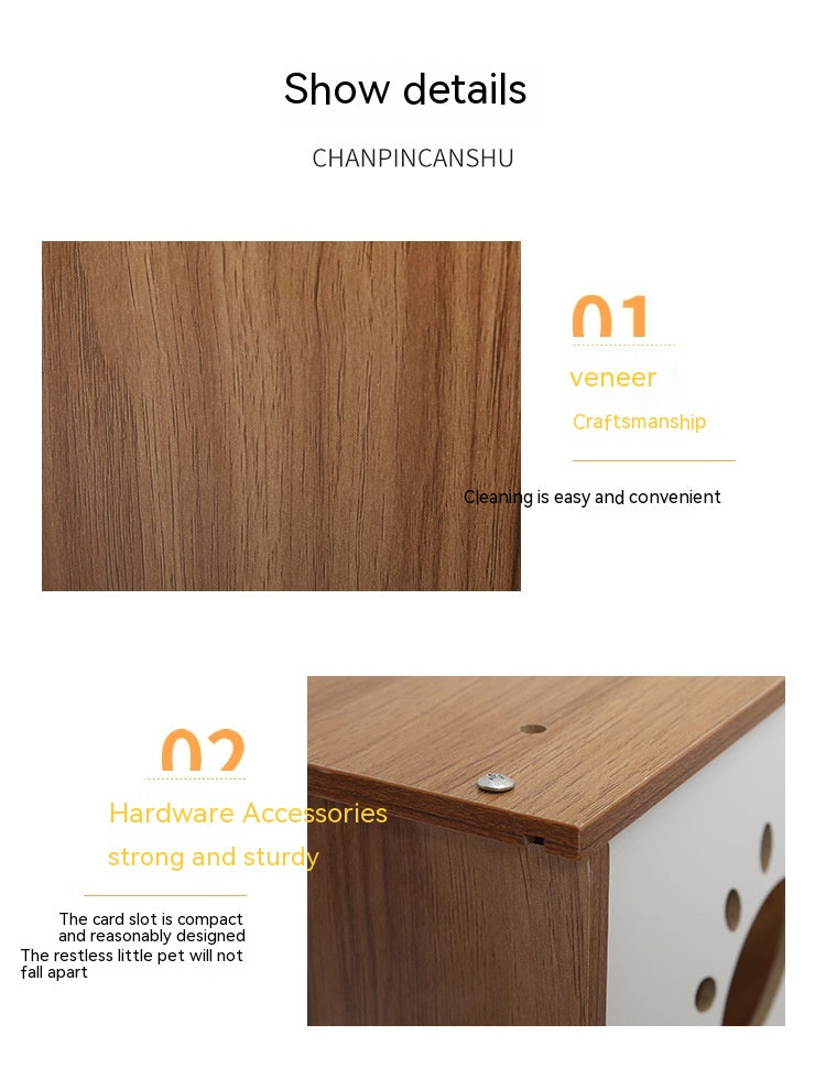 HKM-8863933 Wooden Cat Nest Bedside Table - Stylish Solid Wood Pet Bed for Cats