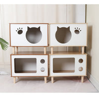 HKM-8863933 Wooden Cat Nest Bedside Table - Stylish Solid Wood Pet Bed for Cats