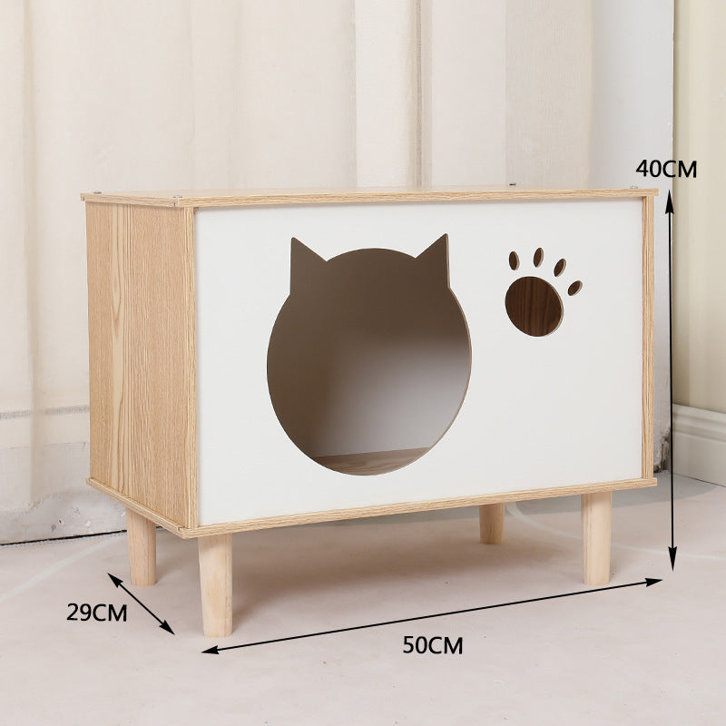 HKM-8863933 Wooden Cat Nest Bedside Table - Stylish Solid Wood Pet Bed for Cats