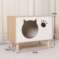 HKM-8863933 Wooden Cat Nest Bedside Table - Stylish Solid Wood Pet Bed for Cats