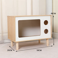 HKM-8863933 Wooden Cat Nest Bedside Table - Stylish Solid Wood Pet Bed for Cats
