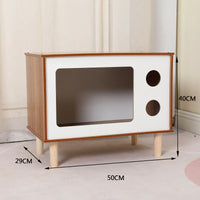 HKM-8863933 Wooden Cat Nest Bedside Table - Stylish Solid Wood Pet Bed for Cats
