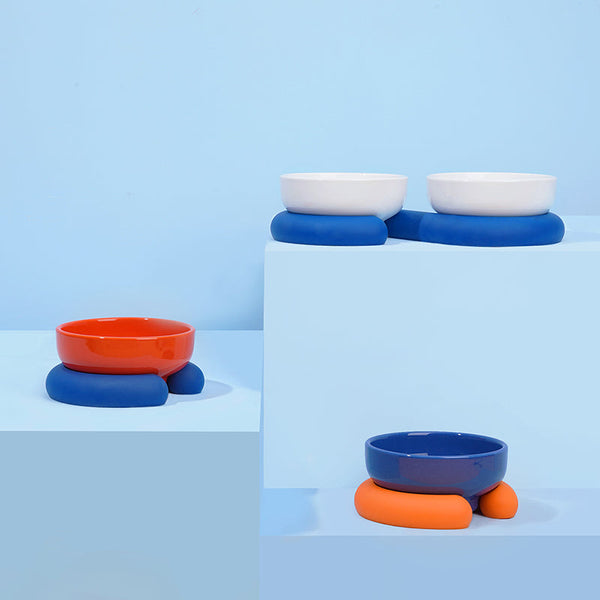HKM-8864061 Ceramic and Silicone Pet Bowl for Cats - Fun and Colorful Food & Water Dish