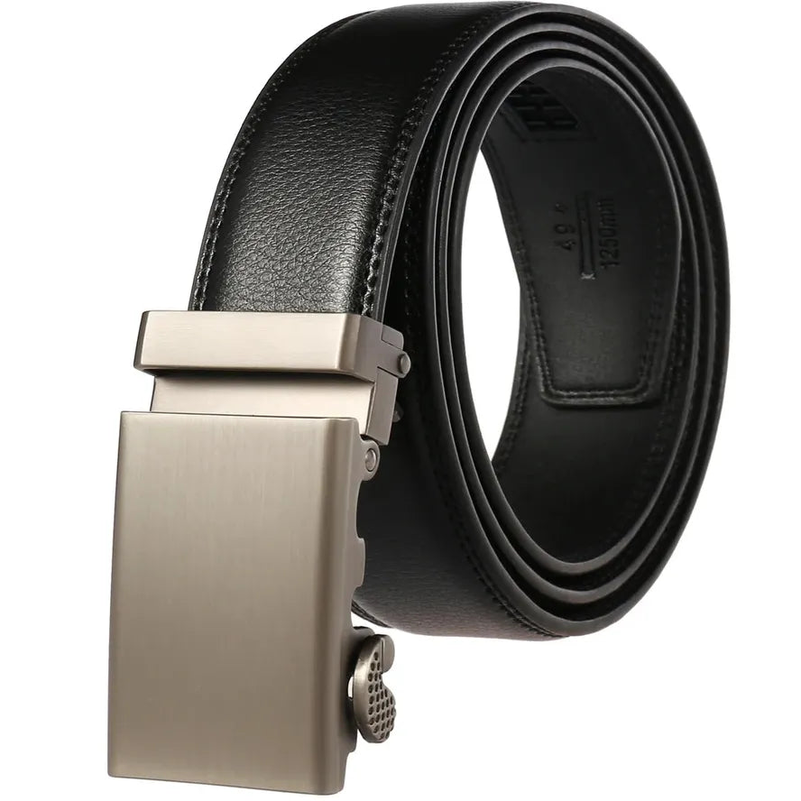 HKM-886547 Adjustable Automatic Leather Belt for Men - Versatile Business and Casual Style, Model LY33-77783-1