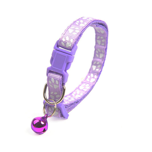 HKM-8865853 Solid Color Nylon Footprints Puppy Bell Collar for Cats - Various Colors Available