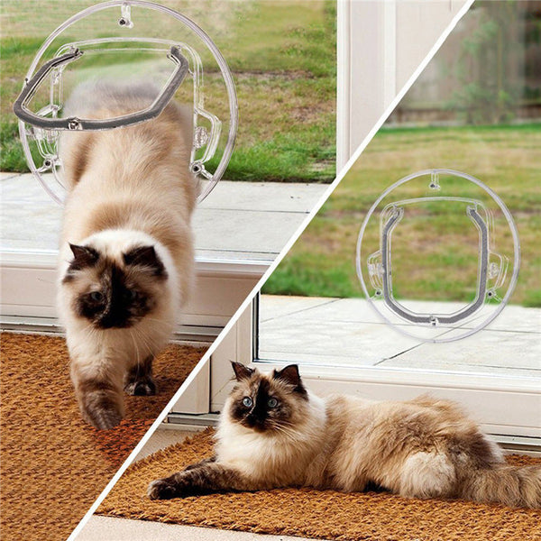HKM-8867133 Transparent Plastic Cat and Puppy Door with Rotary Switch and 4 Locking Channels - Indoor Use
