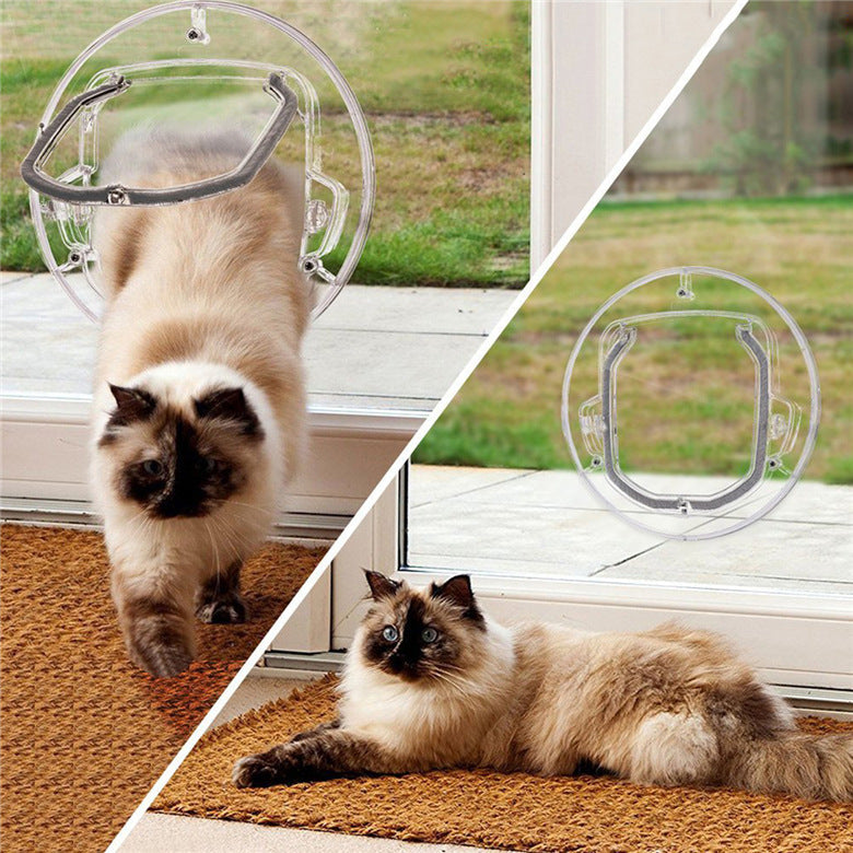 HKM-8867133 Transparent Plastic Cat and Puppy Door with Rotary Switch and 4 Locking Channels - Indoor Use
