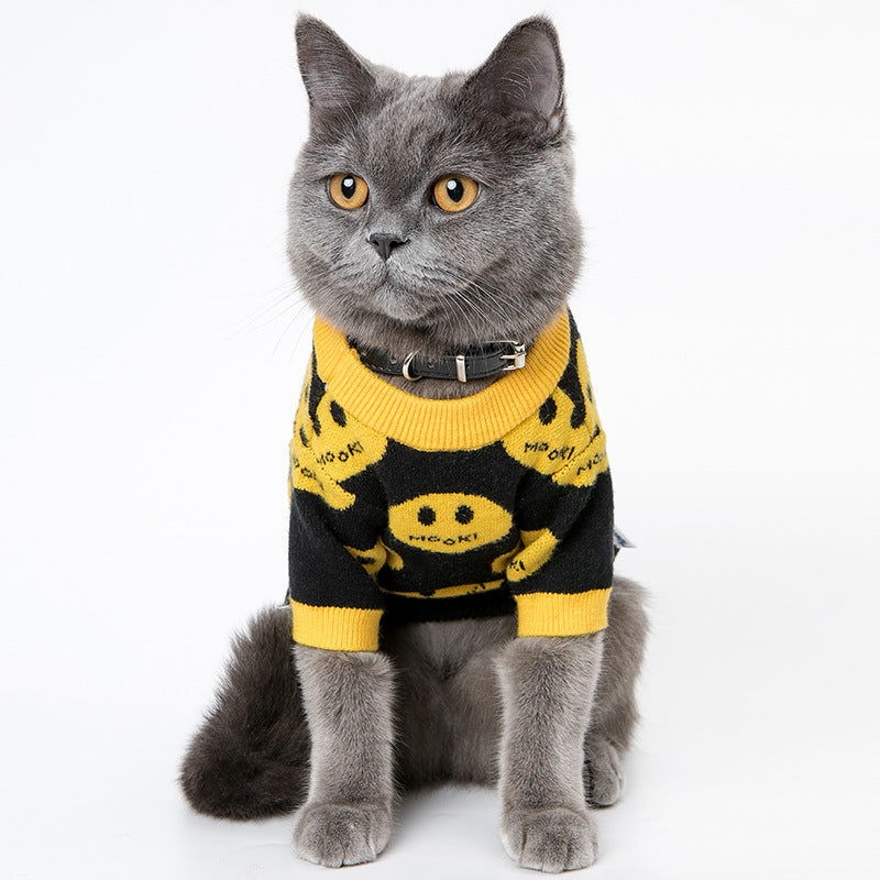 HKM-8867645 Casual Wool Sweater for Dogs and Cats - MK9 Smile Design in Black, Multiple Sizes Available