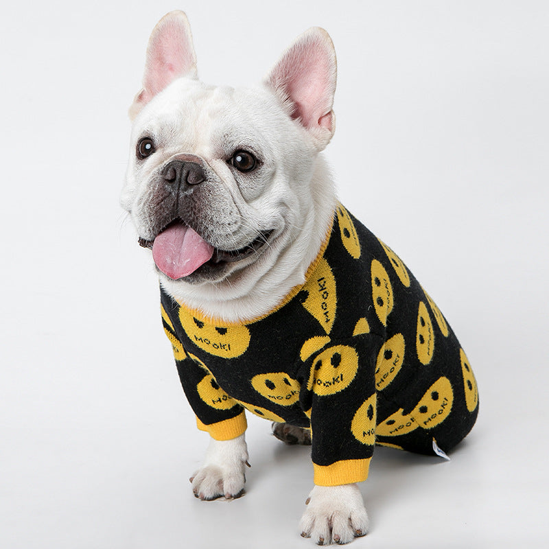 HKM-8867645 Casual Wool Sweater for Dogs and Cats - MK9 Smile Design in Black, Multiple Sizes Available
