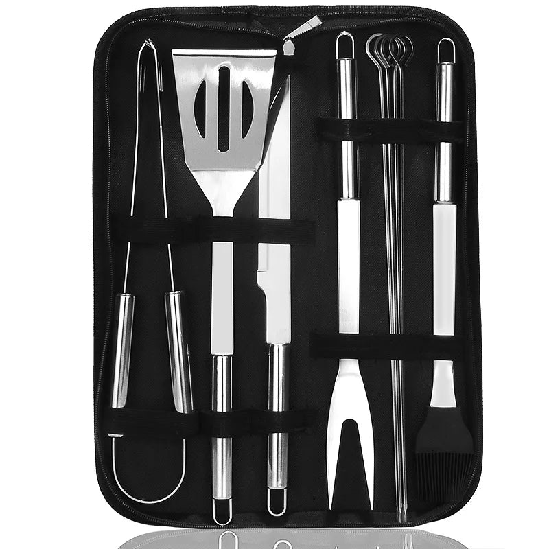 HKM-886867 Portable Stainless Steel BBQ Grilling Tool Set with Oxford Bag - 3/5/7/9 Pieces for Outdoor Cooking