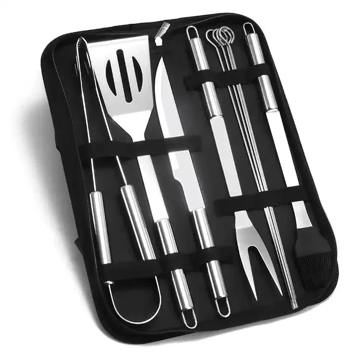 HKM-886867 Portable Stainless Steel BBQ Grilling Tool Set with Oxford Bag - 3/5/7/9 Pieces for Outdoor Cooking