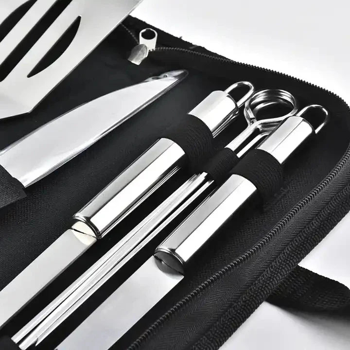 HKM-886867 Portable Stainless Steel BBQ Grilling Tool Set with Oxford Bag - 3/5/7/9 Pieces for Outdoor Cooking
