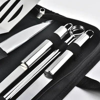 HKM-886867 Portable Stainless Steel BBQ Grilling Tool Set with Oxford Bag - 3/5/7/9 Pieces for Outdoor Cooking