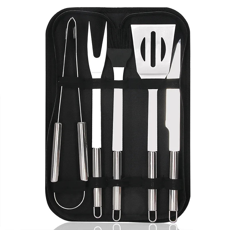 HKM-886867 Portable Stainless Steel BBQ Grilling Tool Set with Oxford Bag - 3/5/7/9 Pieces for Outdoor Cooking