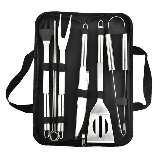 HKM-886867 Portable Stainless Steel BBQ Grilling Tool Set with Oxford Bag - 3/5/7/9 Pieces for Outdoor Cooking