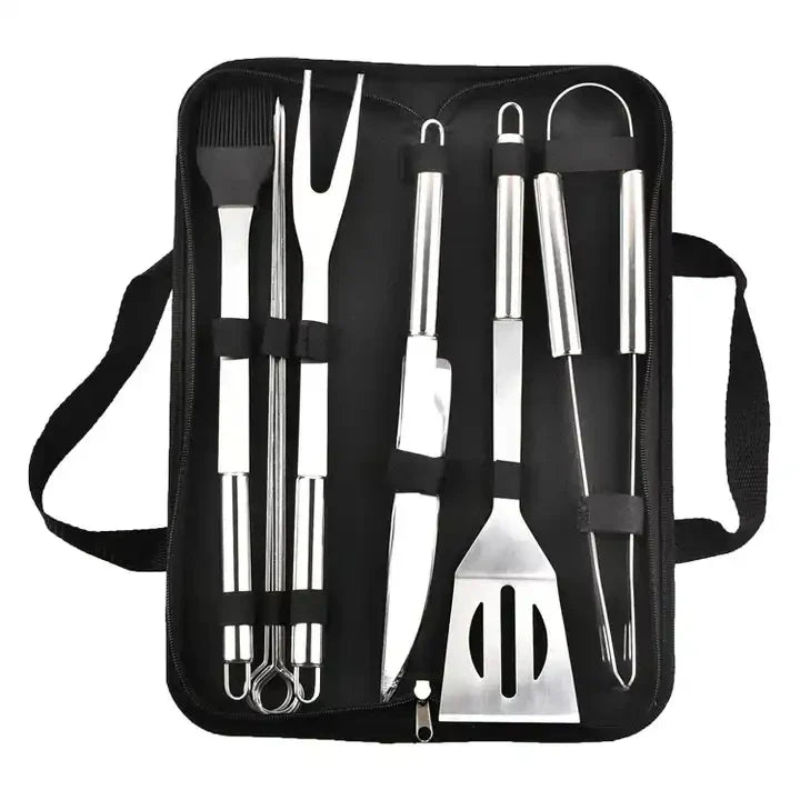 HKM-886867 Portable Stainless Steel BBQ Grilling Tool Set with Oxford Bag - 3/5/7/9 Pieces for Outdoor Cooking