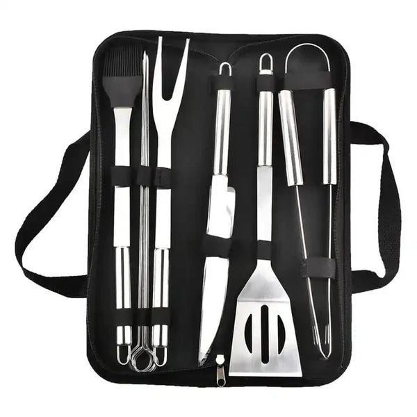HKM-886867 Portable Stainless Steel BBQ Grilling Tool Set with Oxford Bag - 3/5/7/9 Pieces for Outdoor Cooking