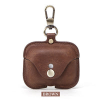 HKM-886867 Vintage Leather Clamshell Cover for AirPods Pro in Brown, Royal Blue, and Burgundy