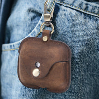 HKM-886867 Vintage Leather Clamshell Cover for AirPods Pro in Brown, Royal Blue, and Burgundy