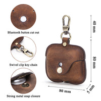 HKM-886867 Vintage Leather Clamshell Cover for AirPods Pro in Brown, Royal Blue, and Burgundy