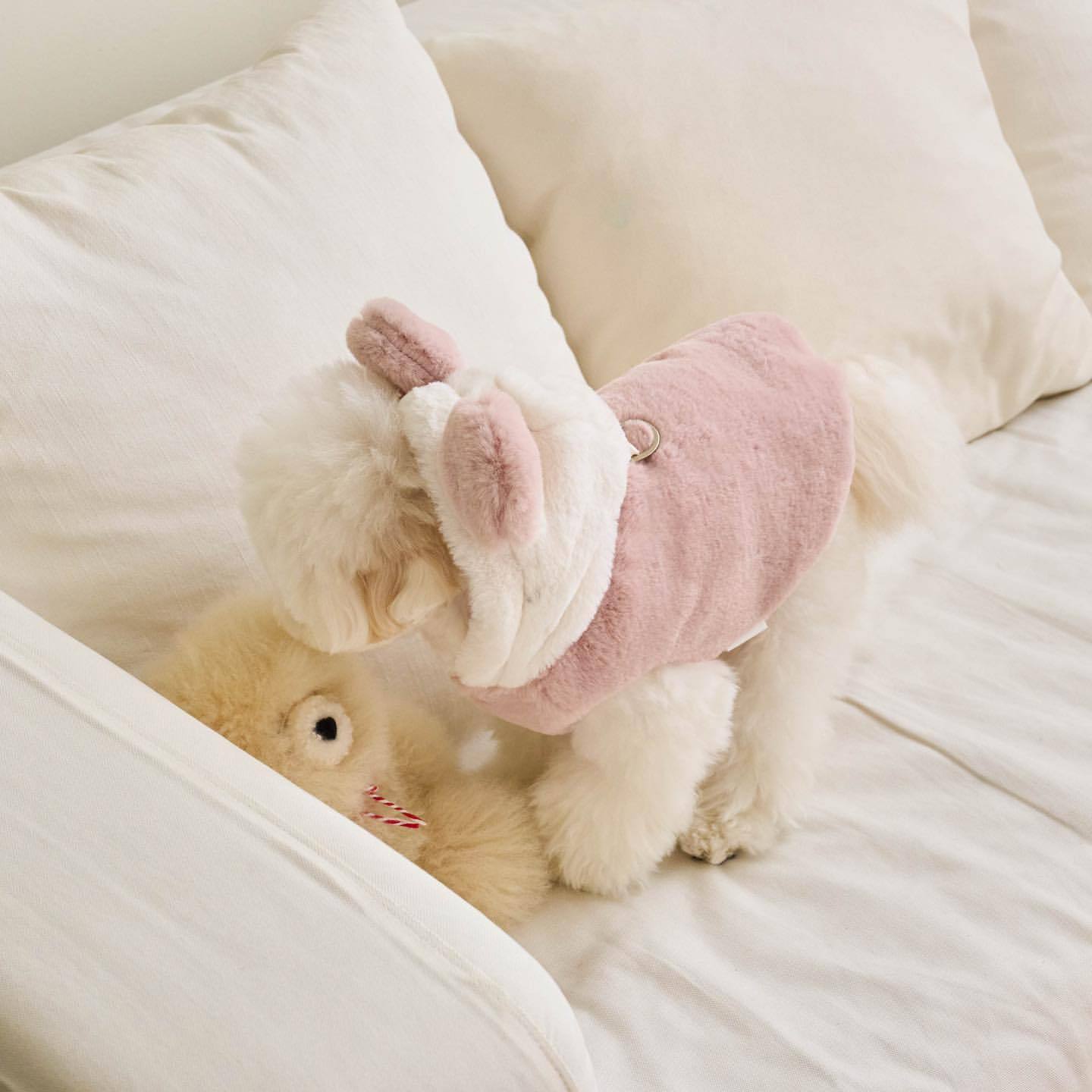 HKM-8869309 Cozy Polyester Dog and Cat Coat in Light Pink and Light Brown Sizes XS-XL