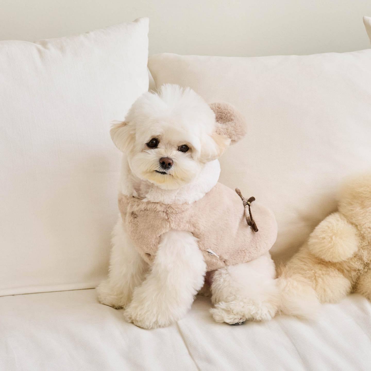 HKM-8869309 Cozy Polyester Dog and Cat Coat in Light Pink and Light Brown Sizes XS-XL