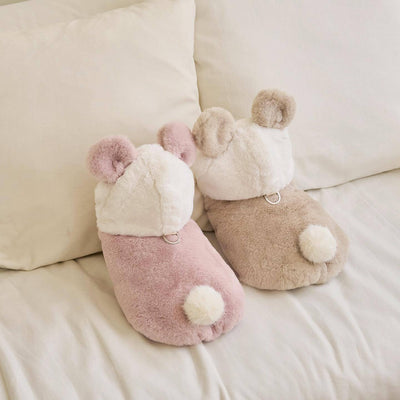 HKM-8869309 Cozy Polyester Dog and Cat Coat in Light Pink and Light Brown Sizes XS-XL