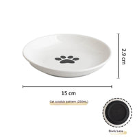 HKM-8869821 Silicone Non-slip Cat Bowl with Ceramic Base in Fishbone and Paw Print Designs
