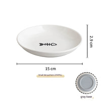HKM-8869821 Silicone Non-slip Cat Bowl with Ceramic Base in Fishbone and Paw Print Designs