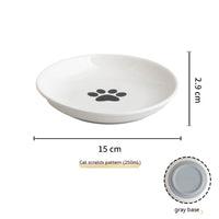 HKM-8869821 Silicone Non-slip Cat Bowl with Ceramic Base in Fishbone and Paw Print Designs