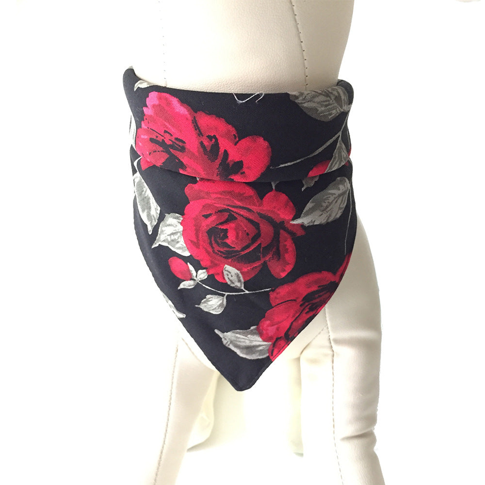 HKM-8870205 Rose Pattern Cotton Cat Collar with Bow Tie and Plaid Scarf - Adjustable 25-48CM