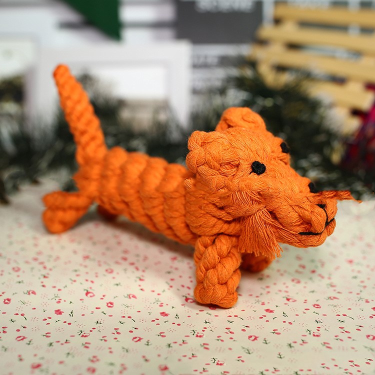HKM-8870461 Cotton Rope Animal Chew Toy for Dogs - Giraffe, Hippo, Elephant, Duck, Bear, Tiger, Turtle, Alligator, Lion, Squirrel, Octopus, Dinosaur