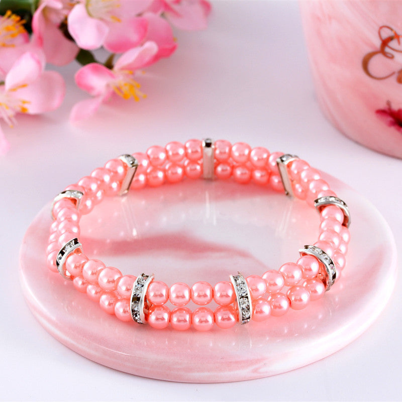 HKM-8871613 Elegant Two Row Pearl Necklace with Elastic in Various Colors for Pets
