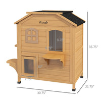 HKM-8873277 2-Story Wooden Outdoor Cat House with Escape Door and Four Platforms, Asphalt Roof, Ideal Feral Shelter