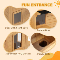 HKM-8873277 2-Story Wooden Outdoor Cat House with Escape Door and Four Platforms, Asphalt Roof, Ideal Feral Shelter