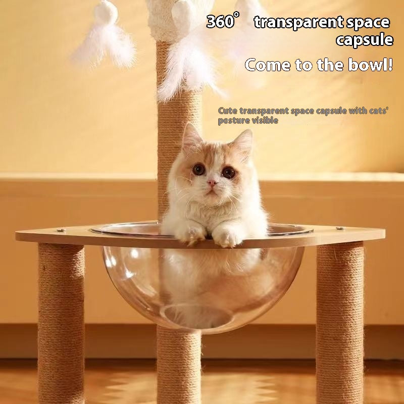 HKM-8873661 Luxury Wooden Cat Climbing Frame with Integrated Space Capsule Design