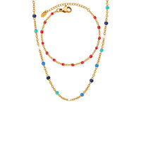 HKM-887379 Fashion New Seed Bead Necklace 18K Gold Bohemian Style Enamel Drop Oil Color Crystal Beaded Choker Necklace Bracelet Jewelry Set