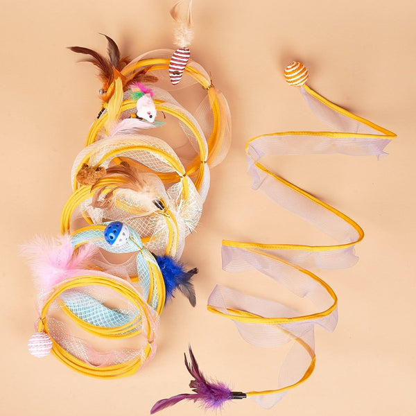HKM-8874685 Cat Tunnel with Feather Mouse Toy - Durable Plastic Set in Various Colors (20cm & 25cm)