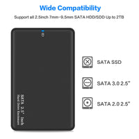 HKM-887507 2.5 Inch USB 3.0 External Hard Drive Enclosure for SATA SSD and Mechanical Drives, Supports Up to 2TB