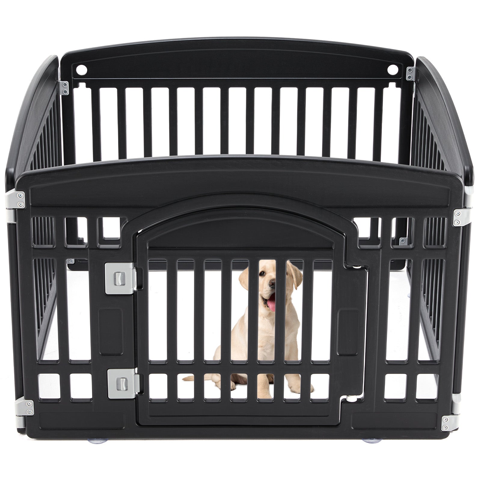 HKM-8876989 Pet Playpen for Small to Medium Dogs - Portable 4 & 6 Panel Design in White and Black, Safe and Easy to Clean