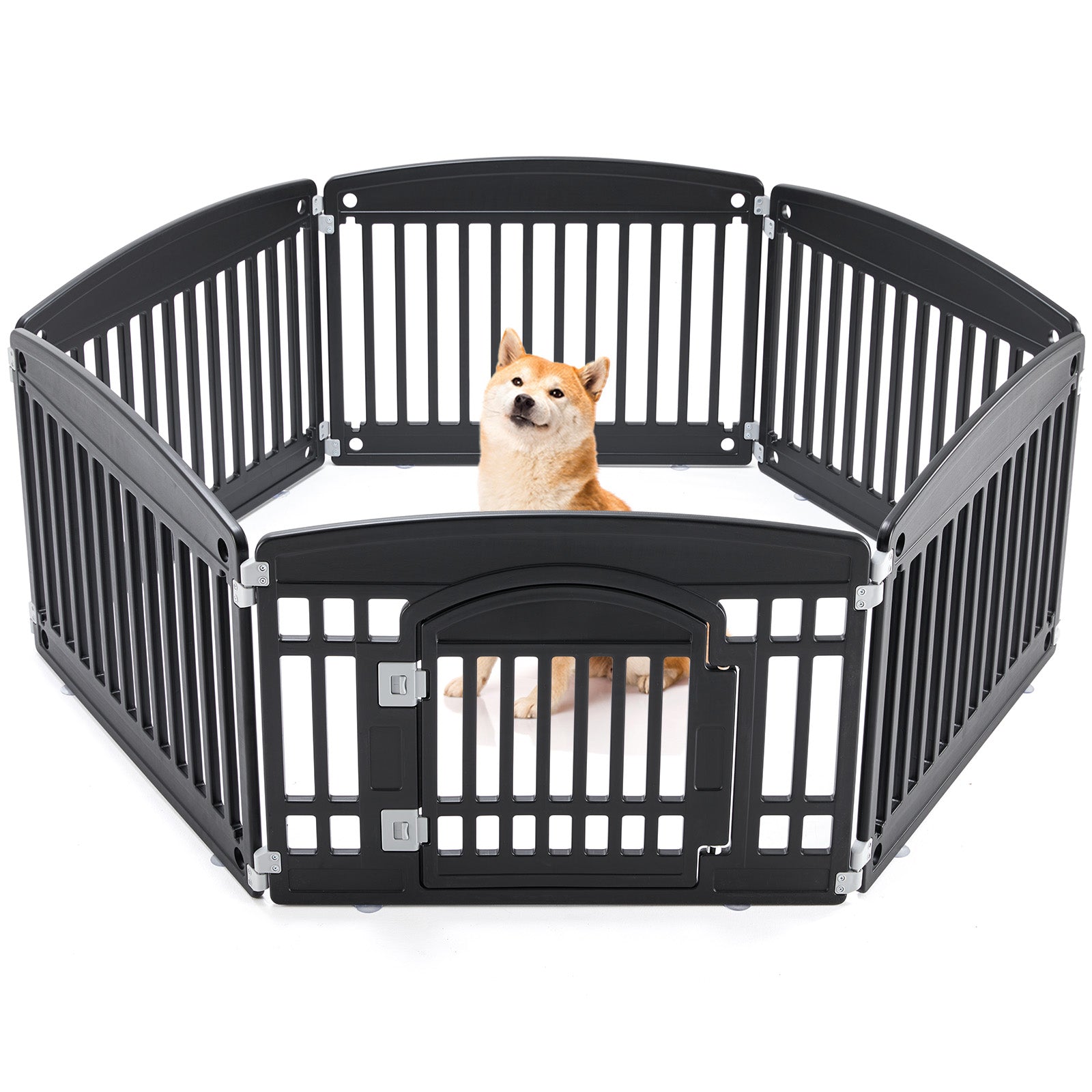 HKM-8876989 Pet Playpen for Small to Medium Dogs - Portable 4 & 6 Panel Design in White and Black, Safe and Easy to Clean