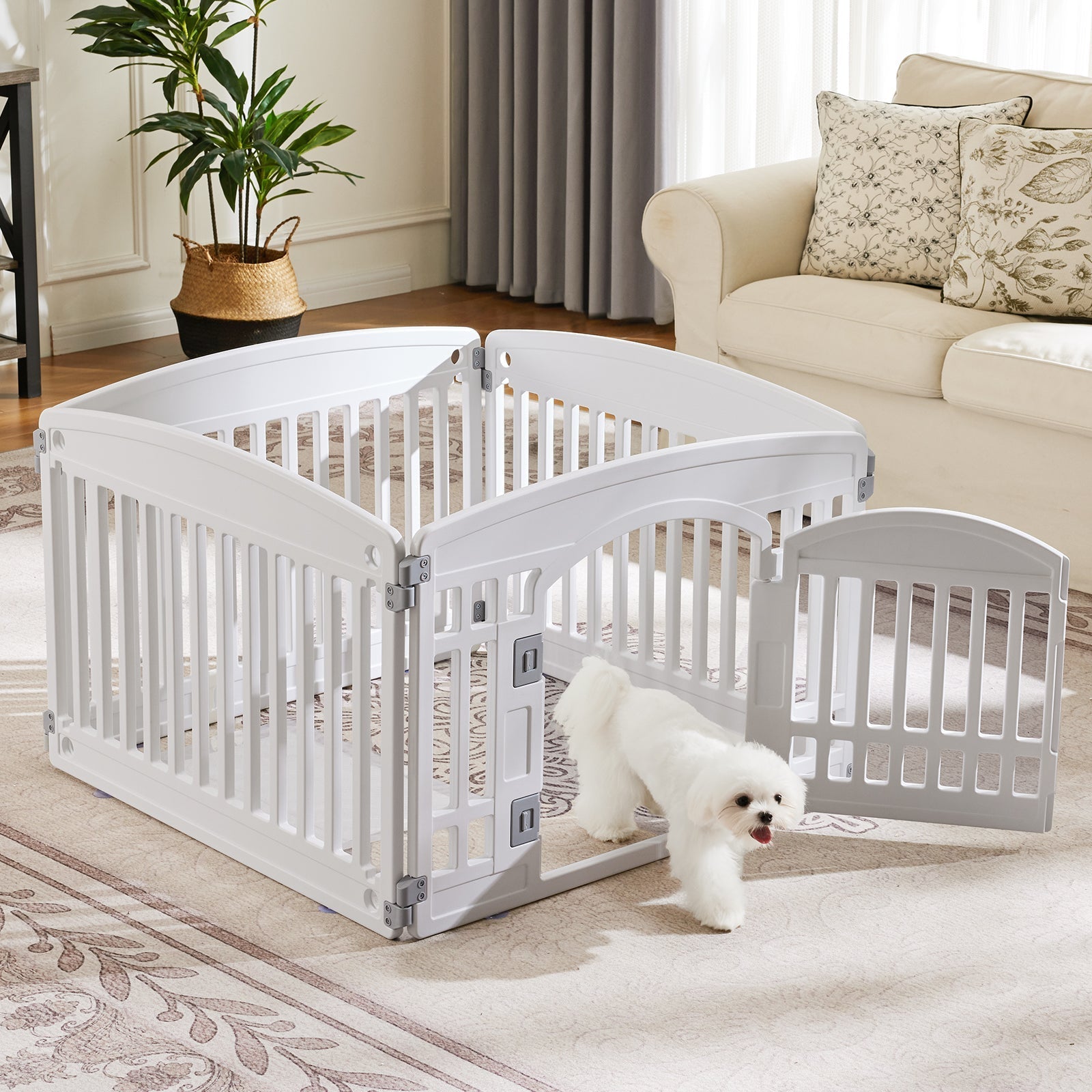HKM-8876989 Pet Playpen for Small to Medium Dogs - Portable 4 & 6 Panel Design in White and Black, Safe and Easy to Clean