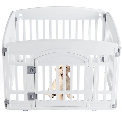 HKM-8876989 Pet Playpen for Small to Medium Dogs - Portable 4 & 6 Panel Design in White and Black, Safe and Easy to Clean