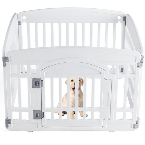 HKM-8876989 Pet Playpen for Small to Medium Dogs - Portable 4 & 6 Panel Design in White and Black, Safe and Easy to Clean