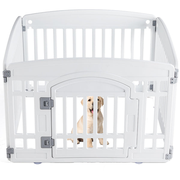 HKM-8876989 Pet Playpen for Small to Medium Dogs - Portable 4 & 6 Panel Design in White and Black, Safe and Easy to Clean