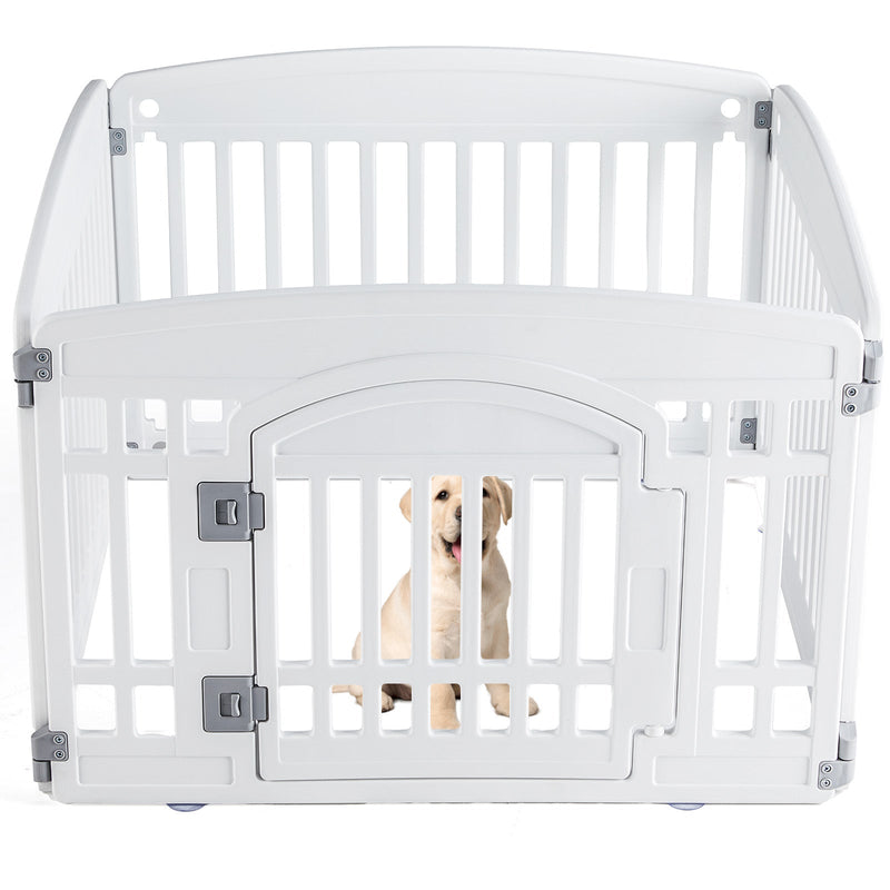 HKM-8876989 Pet Playpen for Small to Medium Dogs - Portable 4 & 6 Panel Design in White and Black, Safe and Easy to Clean