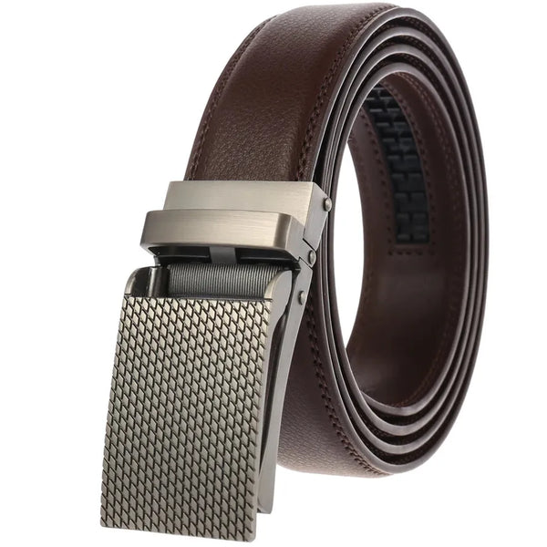 HKM-887699 Men's Leather Ratchet Belt with Automatic Buckle - Stylish and Adjustable Design