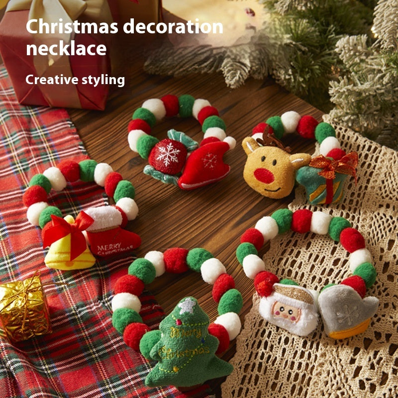 HKM-8877373 Festive Plush Christmas Pet Collars - Santa, Tree, Elk, Candy & Shoes