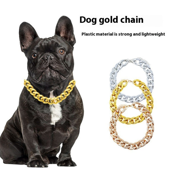 HKM-8878013 Monochrome Dog Collar Necklace for Small and Medium Pets - Tuhao Gold, Platinum, Rose Gold - 35cm with Extension Chain