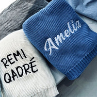 HKM-888147 Personalized Knitted Cotton Baby Blanket - Solid Colors, 80x100cm